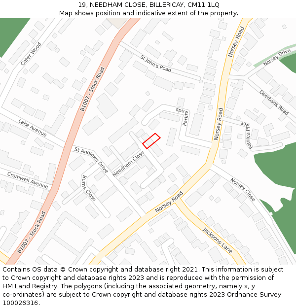 19, NEEDHAM CLOSE, BILLERICAY, CM11 1LQ: Location map and indicative extent of plot