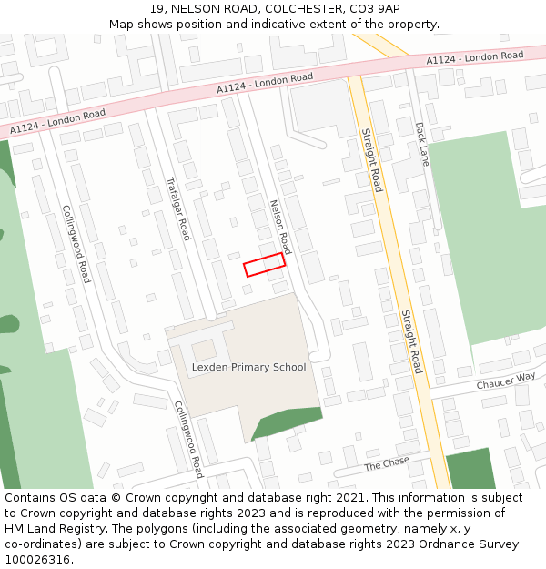 19, NELSON ROAD, COLCHESTER, CO3 9AP: Location map and indicative extent of plot