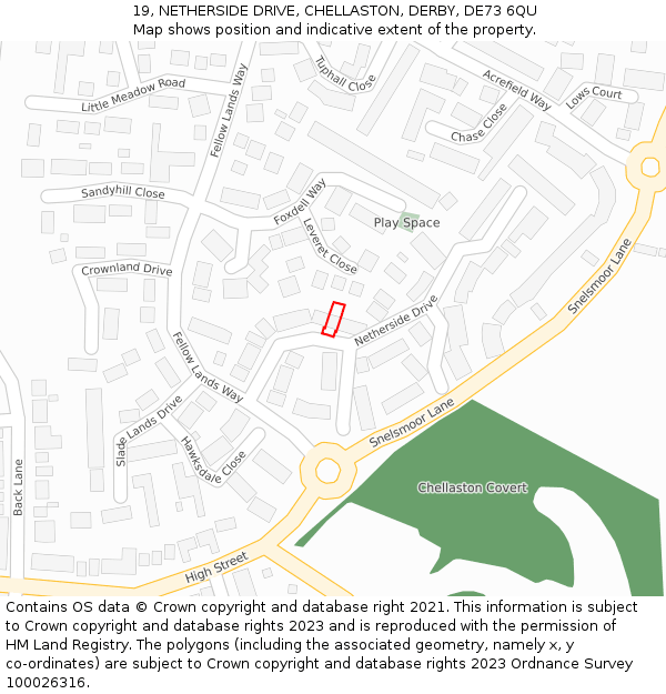 19, NETHERSIDE DRIVE, CHELLASTON, DERBY, DE73 6QU: Location map and indicative extent of plot