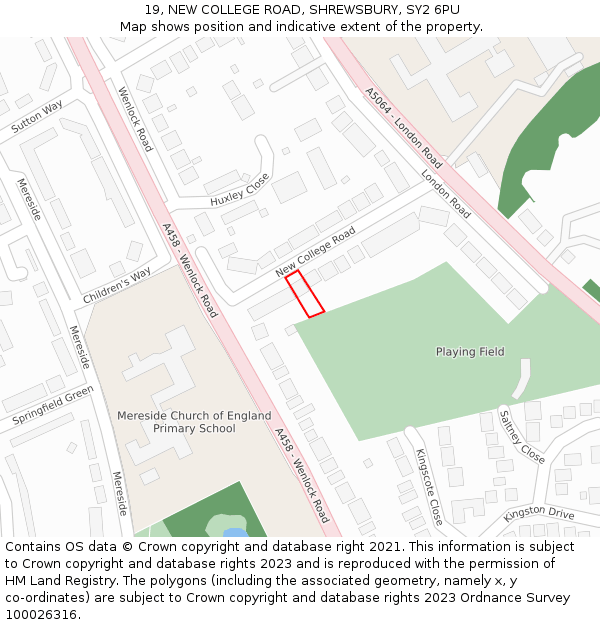 19, NEW COLLEGE ROAD, SHREWSBURY, SY2 6PU: Location map and indicative extent of plot
