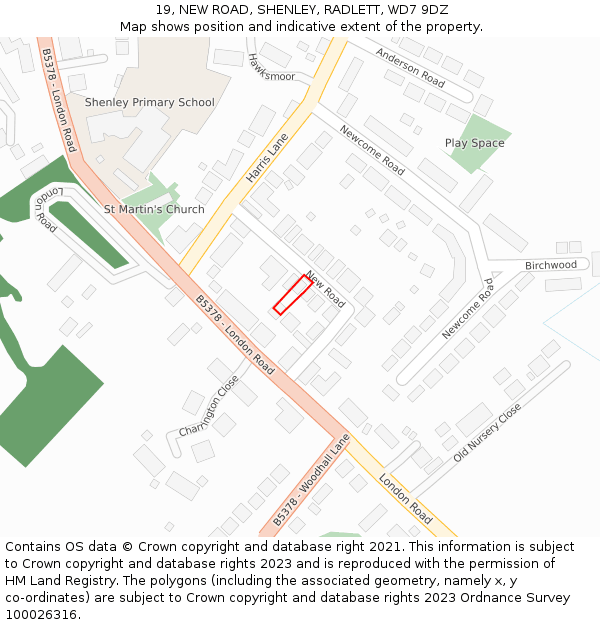19, NEW ROAD, SHENLEY, RADLETT, WD7 9DZ: Location map and indicative extent of plot