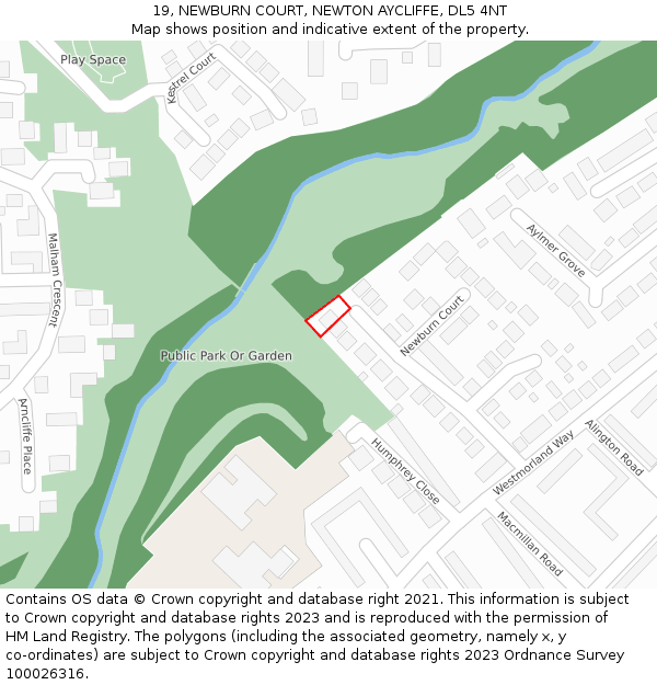 19, NEWBURN COURT, NEWTON AYCLIFFE, DL5 4NT: Location map and indicative extent of plot