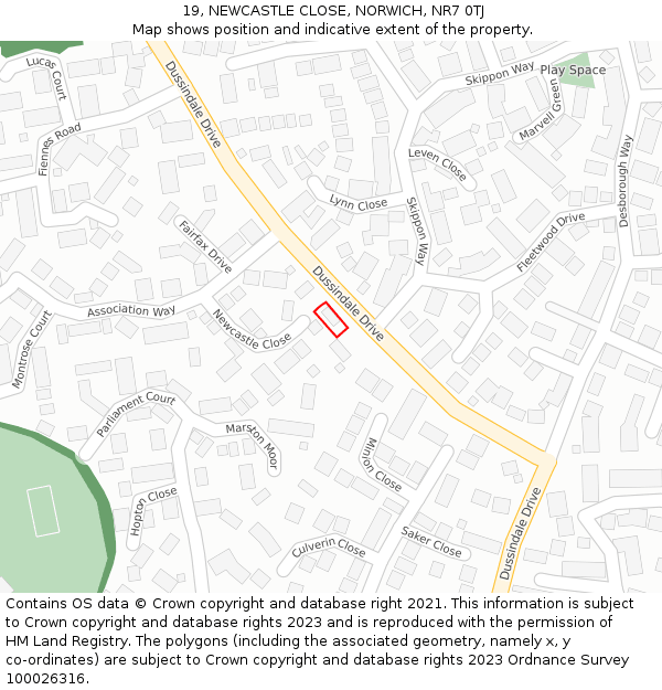 19, NEWCASTLE CLOSE, NORWICH, NR7 0TJ: Location map and indicative extent of plot