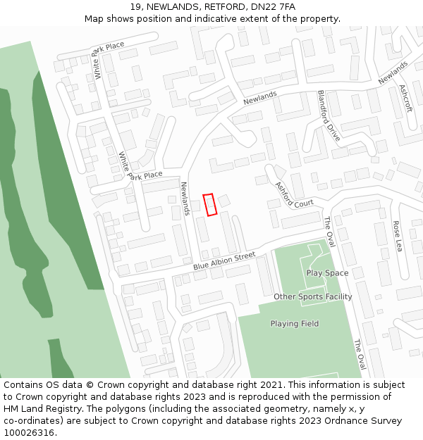 19, NEWLANDS, RETFORD, DN22 7FA: Location map and indicative extent of plot
