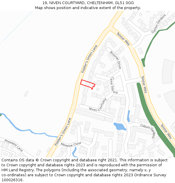 19, NIVEN COURTYARD, CHELTENHAM, GL51 0GG: Location map and indicative extent of plot