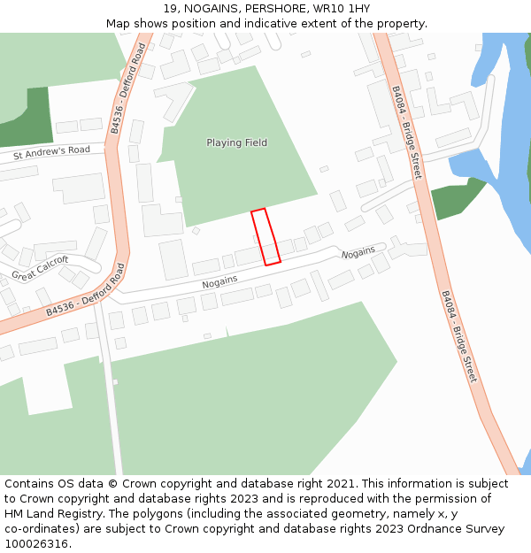 19, NOGAINS, PERSHORE, WR10 1HY: Location map and indicative extent of plot
