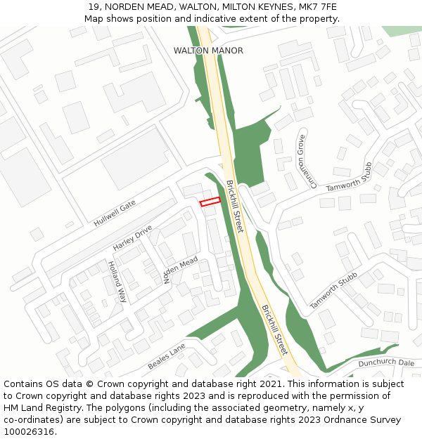 19, NORDEN MEAD, WALTON, MILTON KEYNES, MK7 7FE: Location map and indicative extent of plot
