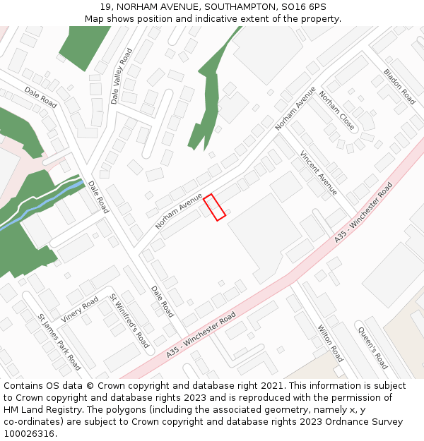 19, NORHAM AVENUE, SOUTHAMPTON, SO16 6PS: Location map and indicative extent of plot