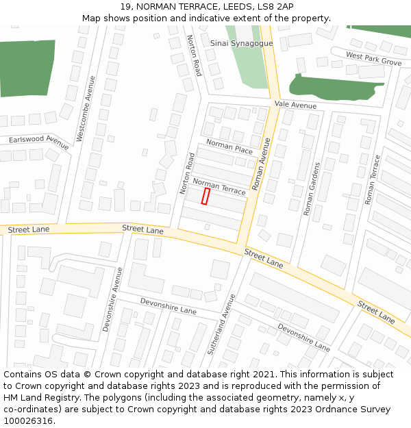 19, NORMAN TERRACE, LEEDS, LS8 2AP: Location map and indicative extent of plot
