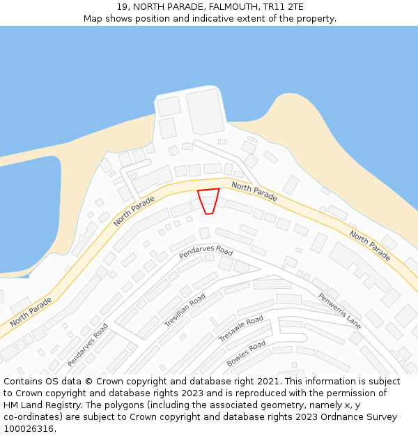 19, NORTH PARADE, FALMOUTH, TR11 2TE: Location map and indicative extent of plot