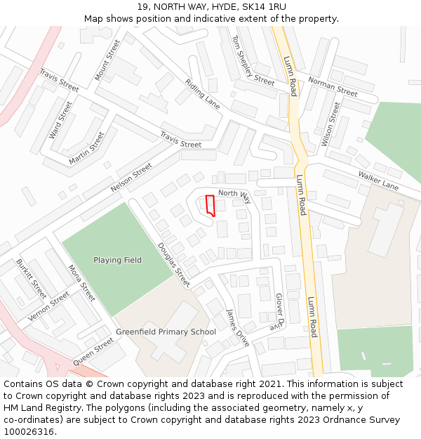 19, NORTH WAY, HYDE, SK14 1RU: Location map and indicative extent of plot