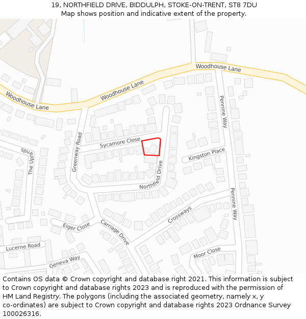 19, NORTHFIELD DRIVE, BIDDULPH, STOKE-ON-TRENT, ST8 7DU: Location map and indicative extent of plot