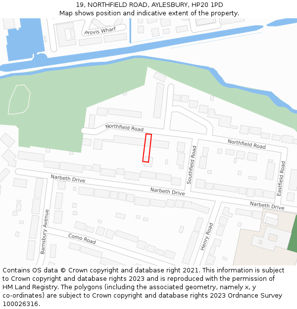 19, NORTHFIELD ROAD, AYLESBURY, HP20 1PD: Location map and indicative extent of plot