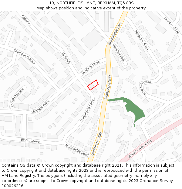 19, NORTHFIELDS LANE, BRIXHAM, TQ5 8RS: Location map and indicative extent of plot