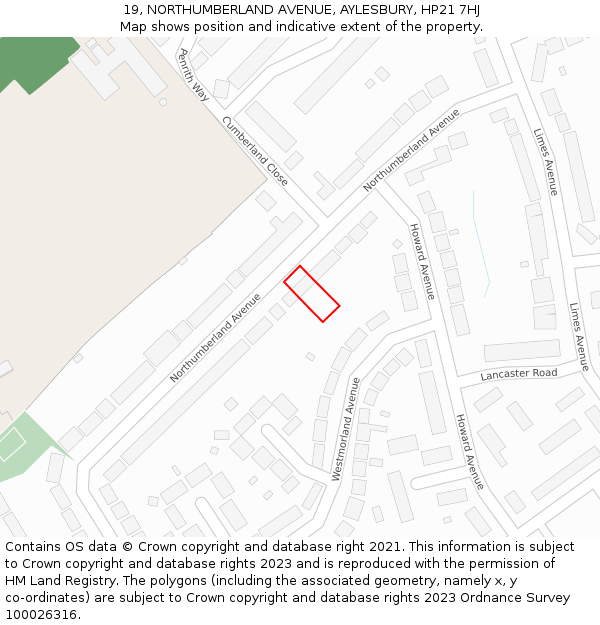 19, NORTHUMBERLAND AVENUE, AYLESBURY, HP21 7HJ: Location map and indicative extent of plot