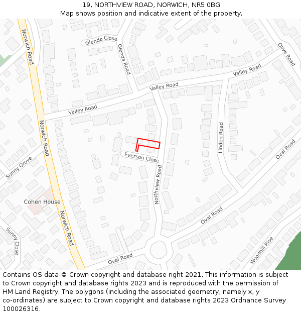 19, NORTHVIEW ROAD, NORWICH, NR5 0BG: Location map and indicative extent of plot