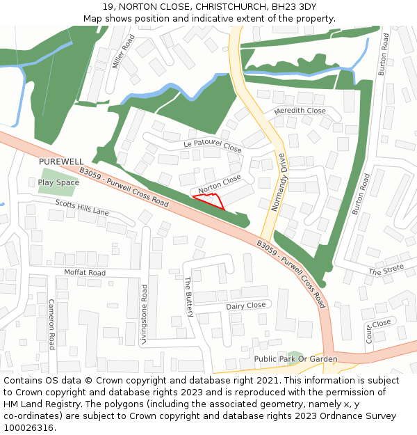 19, NORTON CLOSE, CHRISTCHURCH, BH23 3DY: Location map and indicative extent of plot