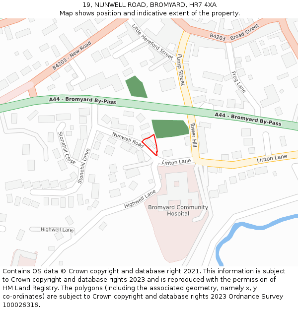 19, NUNWELL ROAD, BROMYARD, HR7 4XA: Location map and indicative extent of plot