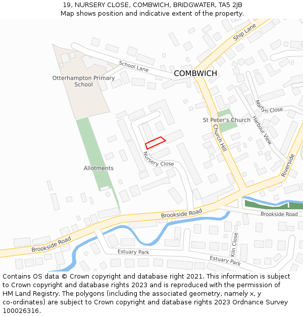 19, NURSERY CLOSE, COMBWICH, BRIDGWATER, TA5 2JB: Location map and indicative extent of plot