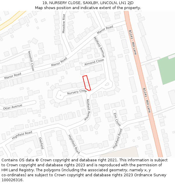 19, NURSERY CLOSE, SAXILBY, LINCOLN, LN1 2JD: Location map and indicative extent of plot