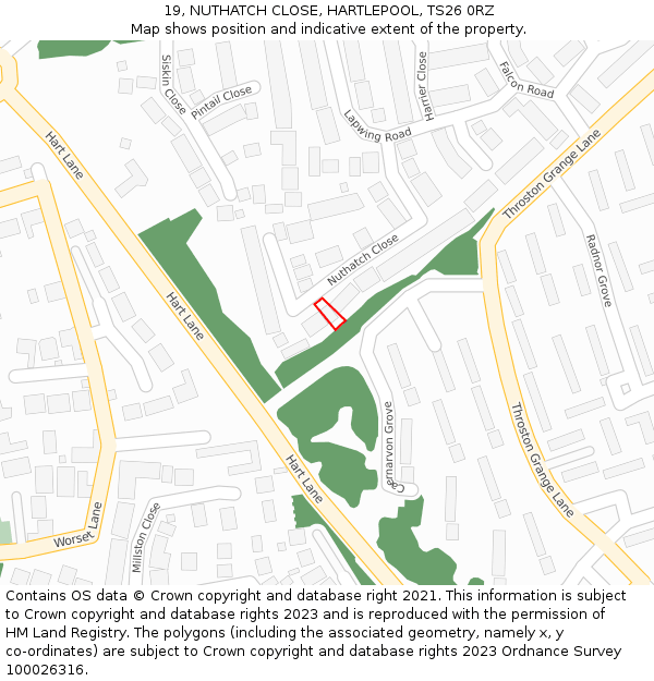 19, NUTHATCH CLOSE, HARTLEPOOL, TS26 0RZ: Location map and indicative extent of plot