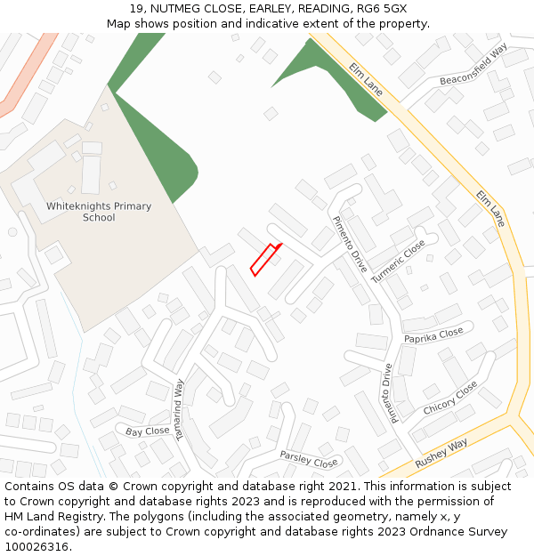 19, NUTMEG CLOSE, EARLEY, READING, RG6 5GX: Location map and indicative extent of plot