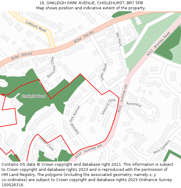 19, OAKLEIGH PARK AVENUE, CHISLEHURST, BR7 5PB: Location map and indicative extent of plot