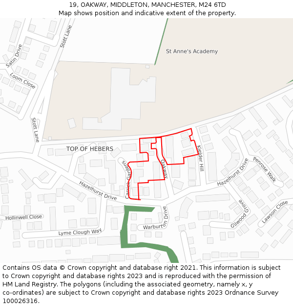 19, OAKWAY, MIDDLETON, MANCHESTER, M24 6TD: Location map and indicative extent of plot