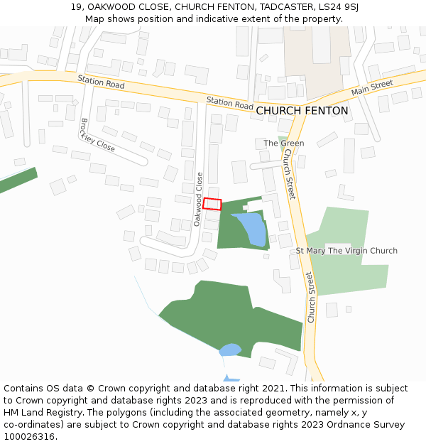 19, OAKWOOD CLOSE, CHURCH FENTON, TADCASTER, LS24 9SJ: Location map and indicative extent of plot