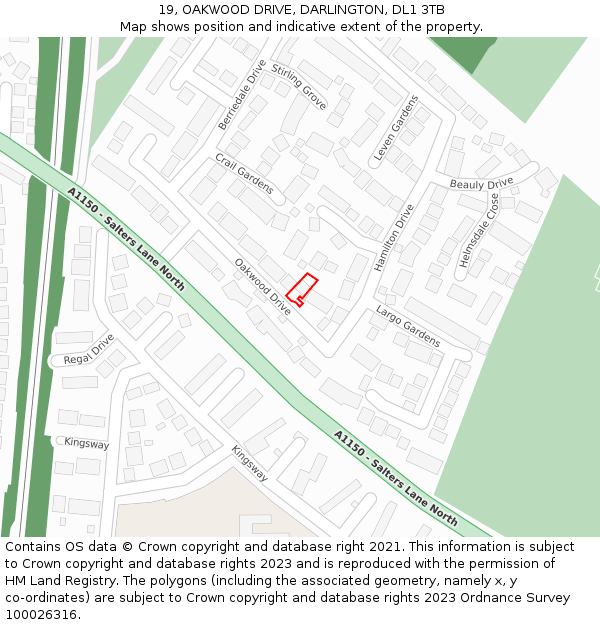 19, OAKWOOD DRIVE, DARLINGTON, DL1 3TB: Location map and indicative extent of plot