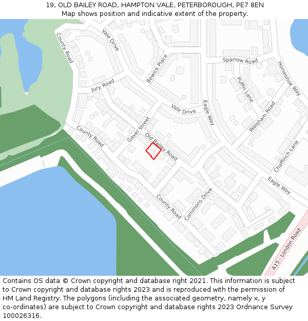19, OLD BAILEY ROAD, HAMPTON VALE, PETERBOROUGH, PE7 8EN: Location map and indicative extent of plot