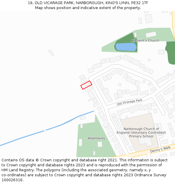 19, OLD VICARAGE PARK, NARBOROUGH, KING'S LYNN, PE32 1TF: Location map and indicative extent of plot