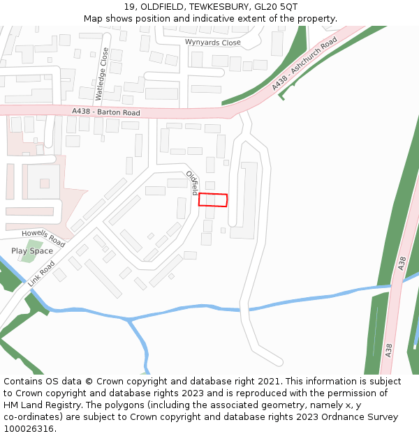 19, OLDFIELD, TEWKESBURY, GL20 5QT: Location map and indicative extent of plot