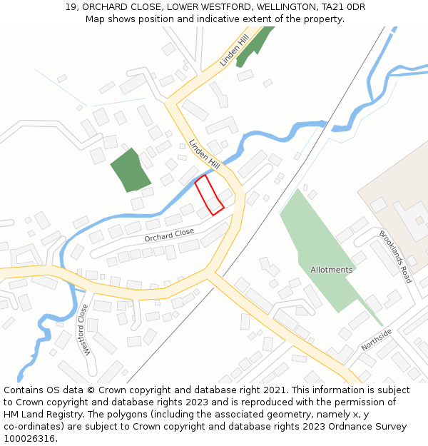 19, ORCHARD CLOSE, LOWER WESTFORD, WELLINGTON, TA21 0DR: Location map and indicative extent of plot