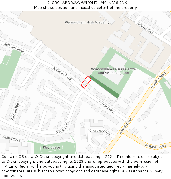 19, ORCHARD WAY, WYMONDHAM, NR18 0NX: Location map and indicative extent of plot