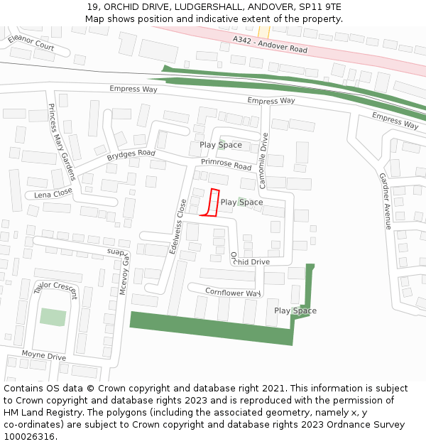 19, ORCHID DRIVE, LUDGERSHALL, ANDOVER, SP11 9TE: Location map and indicative extent of plot