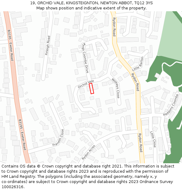 19, ORCHID VALE, KINGSTEIGNTON, NEWTON ABBOT, TQ12 3YS: Location map and indicative extent of plot