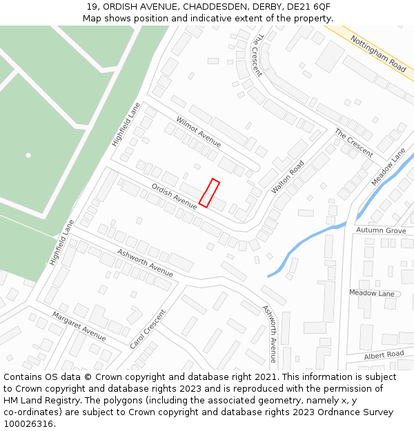 19, ORDISH AVENUE, CHADDESDEN, DERBY, DE21 6QF: Location map and indicative extent of plot