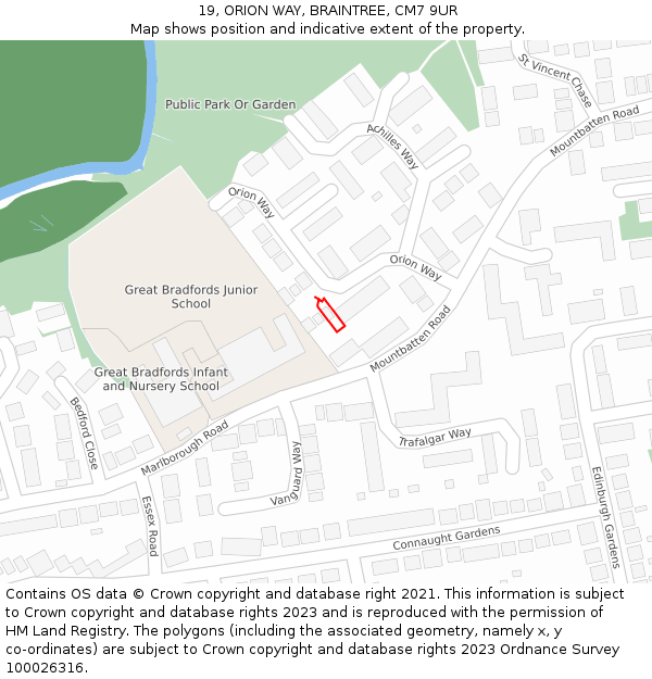 19, ORION WAY, BRAINTREE, CM7 9UR: Location map and indicative extent of plot