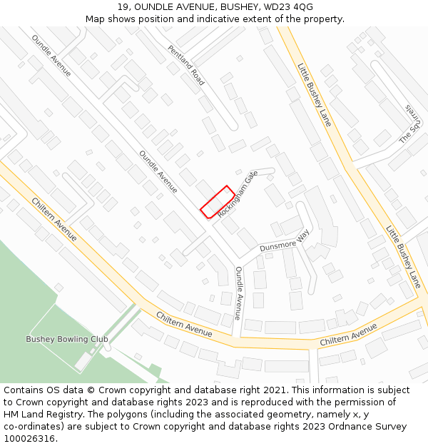 19, OUNDLE AVENUE, BUSHEY, WD23 4QG: Location map and indicative extent of plot