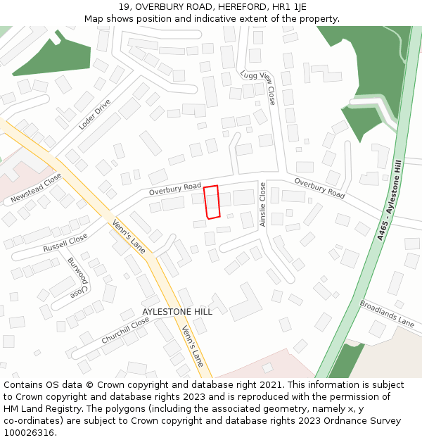 19, OVERBURY ROAD, HEREFORD, HR1 1JE: Location map and indicative extent of plot