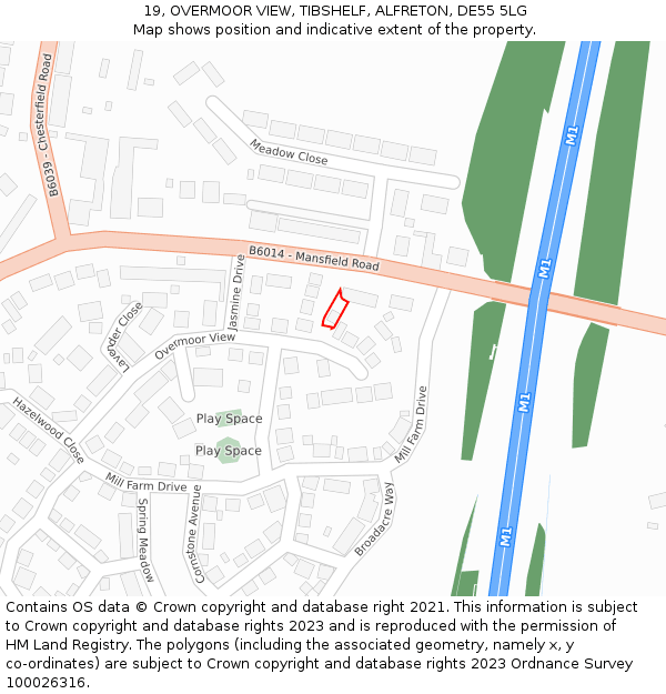 19, OVERMOOR VIEW, TIBSHELF, ALFRETON, DE55 5LG: Location map and indicative extent of plot