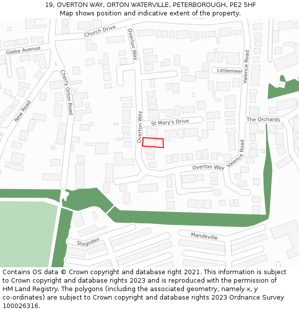 19, OVERTON WAY, ORTON WATERVILLE, PETERBOROUGH, PE2 5HF: Location map and indicative extent of plot
