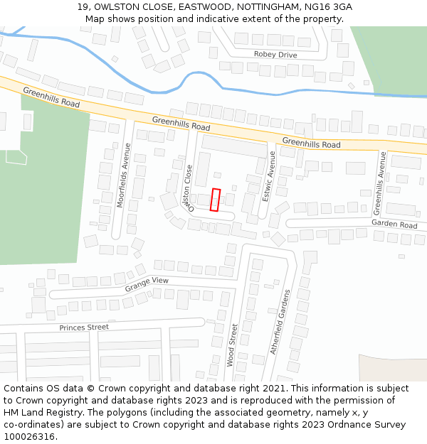 19, OWLSTON CLOSE, EASTWOOD, NOTTINGHAM, NG16 3GA: Location map and indicative extent of plot