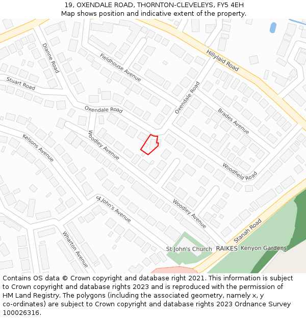 19, OXENDALE ROAD, THORNTON-CLEVELEYS, FY5 4EH: Location map and indicative extent of plot