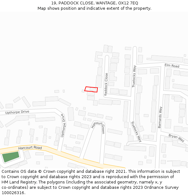 19, PADDOCK CLOSE, WANTAGE, OX12 7EQ: Location map and indicative extent of plot