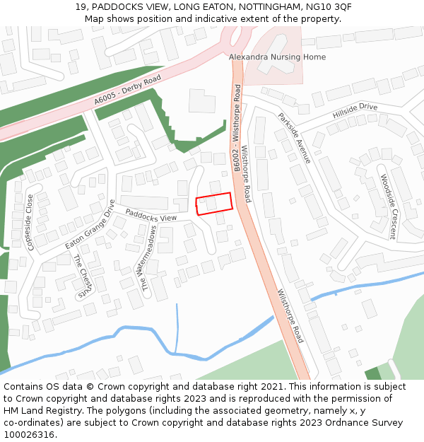 19, PADDOCKS VIEW, LONG EATON, NOTTINGHAM, NG10 3QF: Location map and indicative extent of plot
