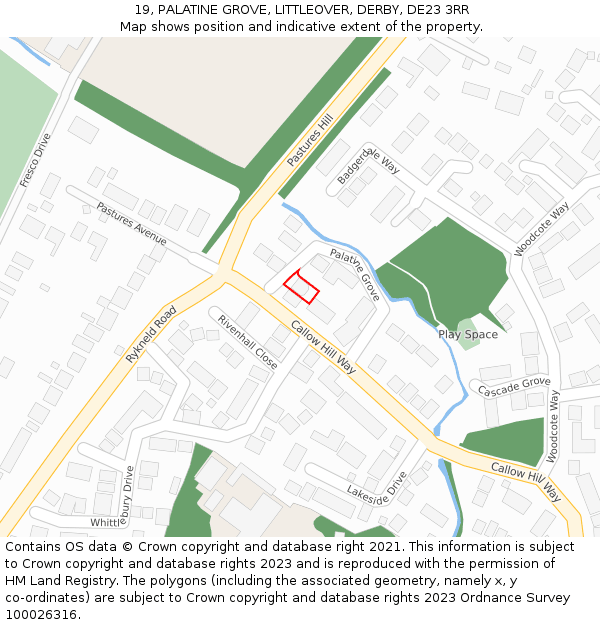 19, PALATINE GROVE, LITTLEOVER, DERBY, DE23 3RR: Location map and indicative extent of plot