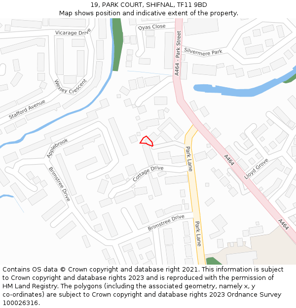 19, PARK COURT, SHIFNAL, TF11 9BD: Location map and indicative extent of plot