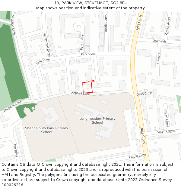19, PARK VIEW, STEVENAGE, SG2 8PU: Location map and indicative extent of plot